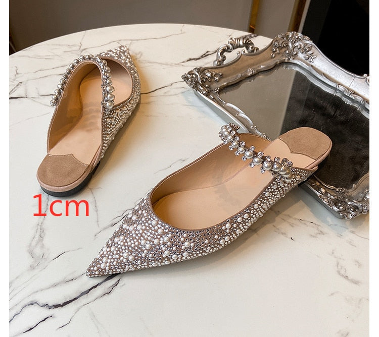 Pearl and Rhinestones Pointed Toe Shoes