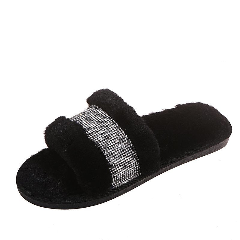 Rhinestone Fur Slippers