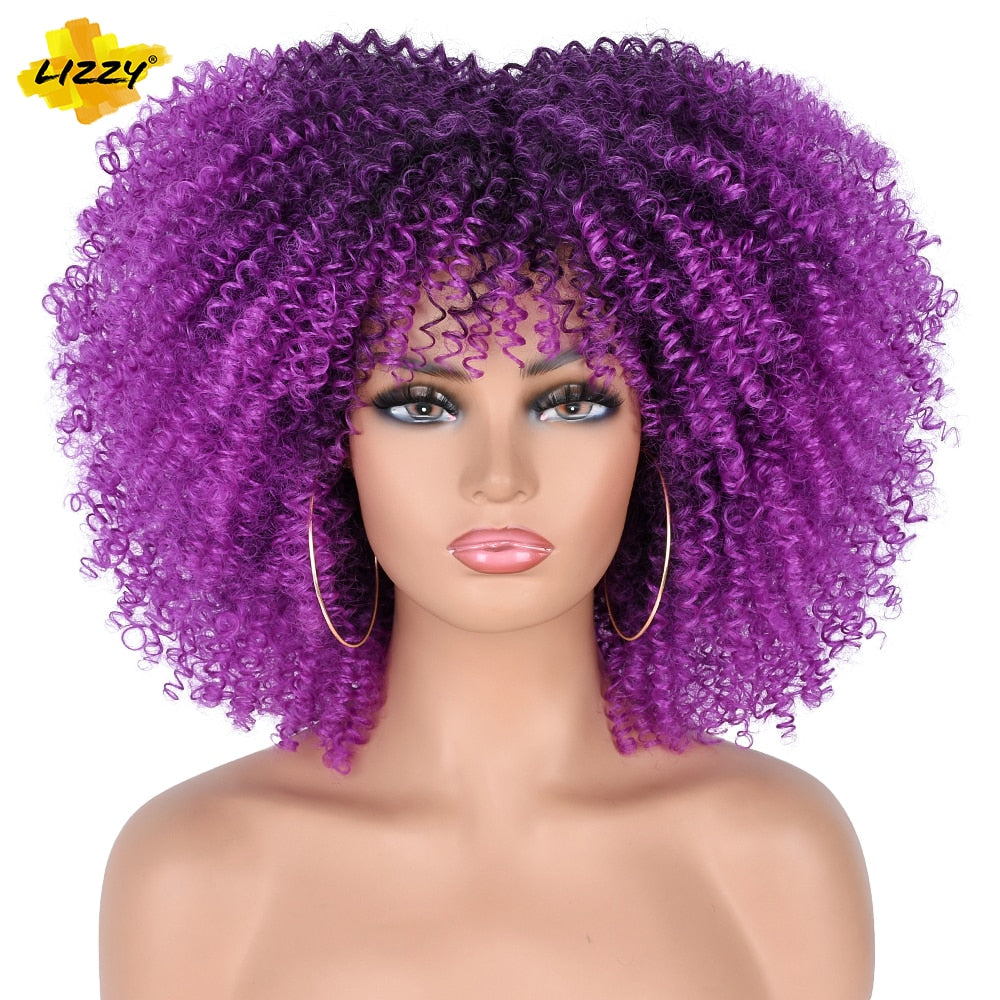 LIZZY Short Afro Kinky Curly Wigs with Bangs