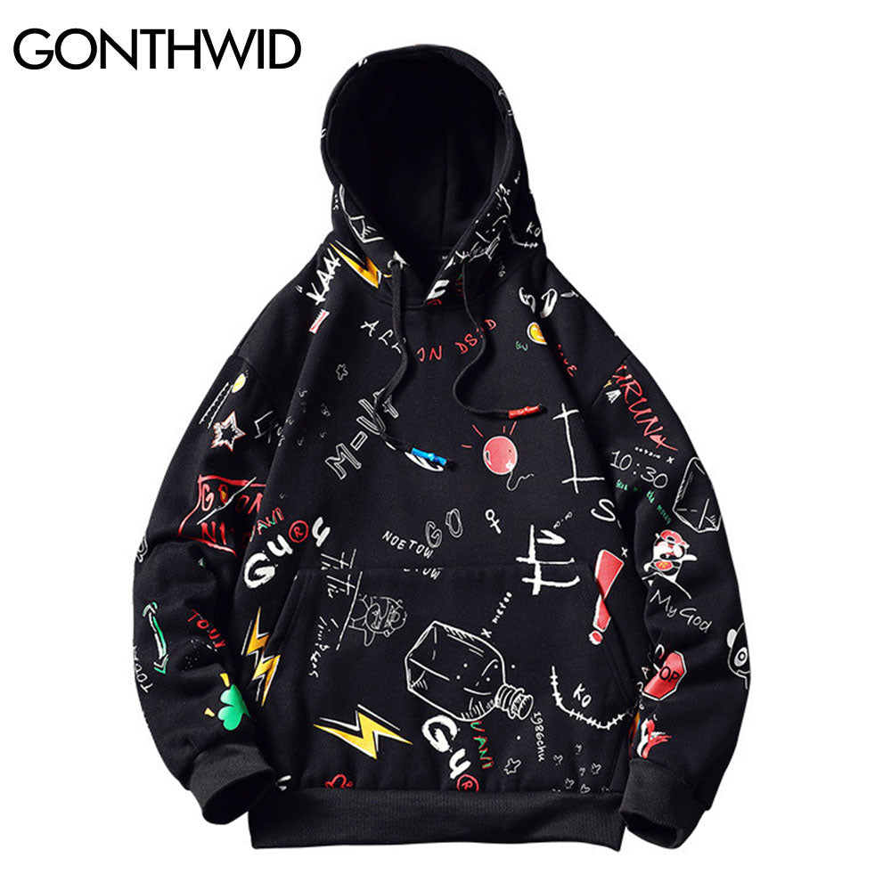 Japanese Anime Graffiti Print Hooded Sweatshirts