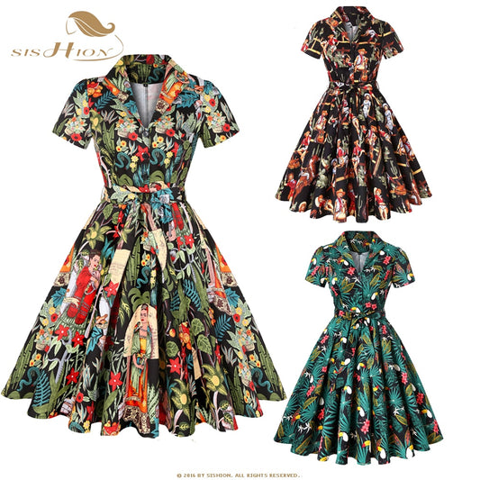 Vintage Short Sleeve A Line Swing Dresses