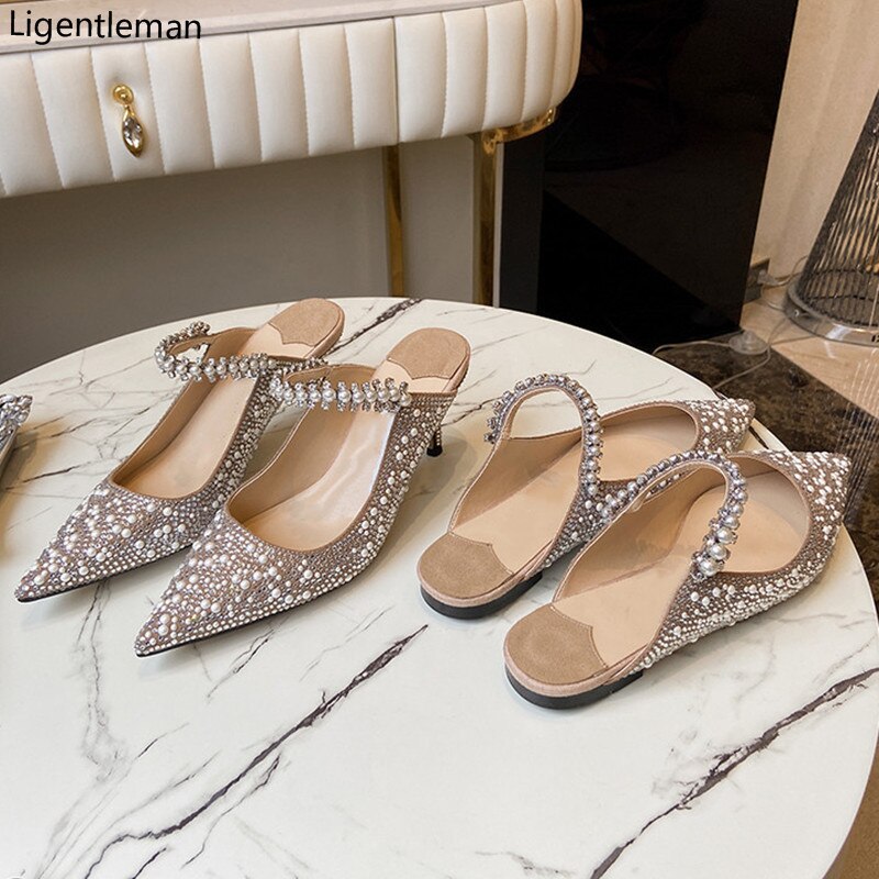 Pearl and Rhinestones Pointed Toe Shoes