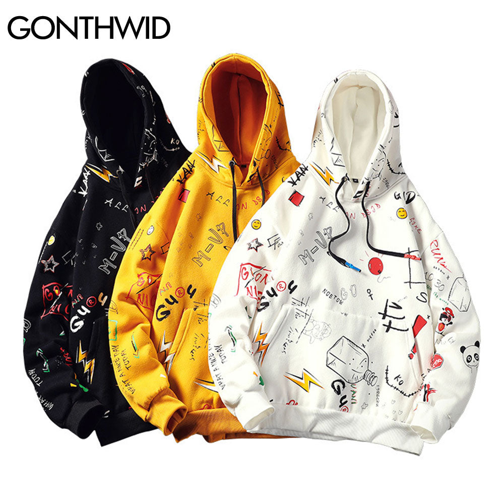 Japanese Anime Graffiti Print Hooded Sweatshirts