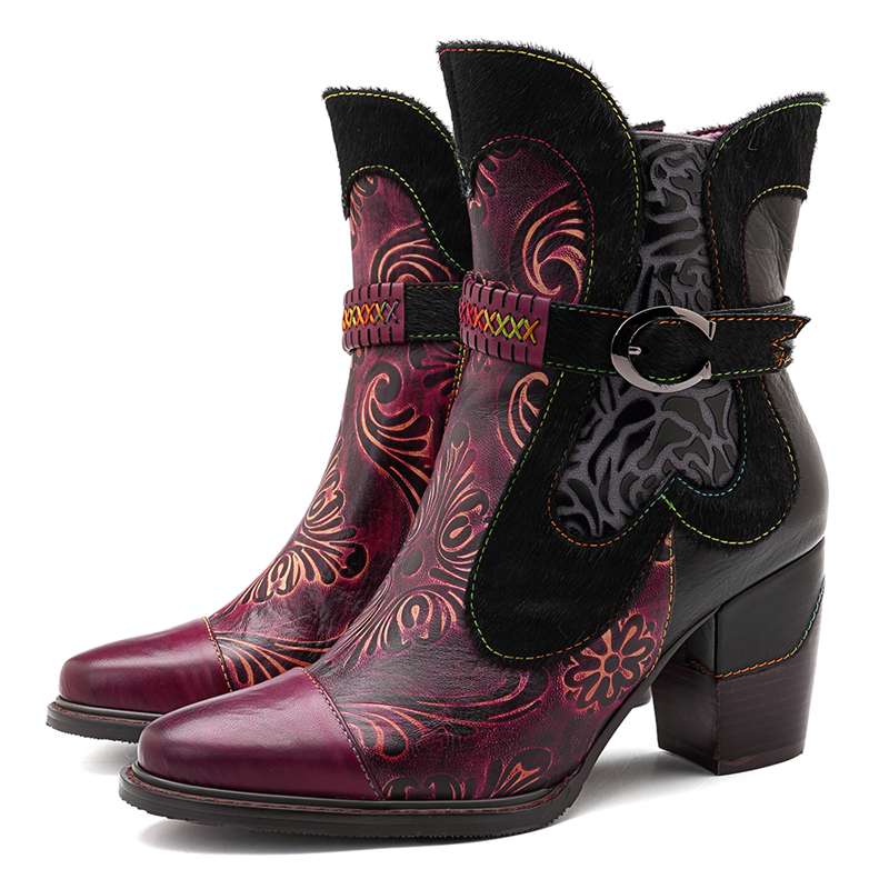 Genuine Leather Cowgirl Ankle Boots