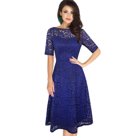 Vintage Party Dress Lace Half Sleeve Dress Women Plus Size