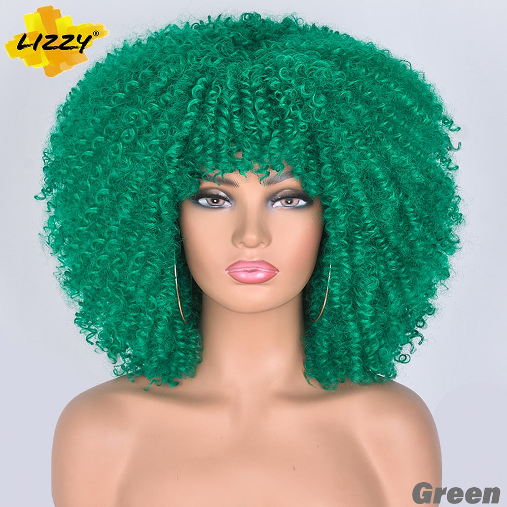 LIZZY Short Afro Kinky Curly Wigs with Bangs