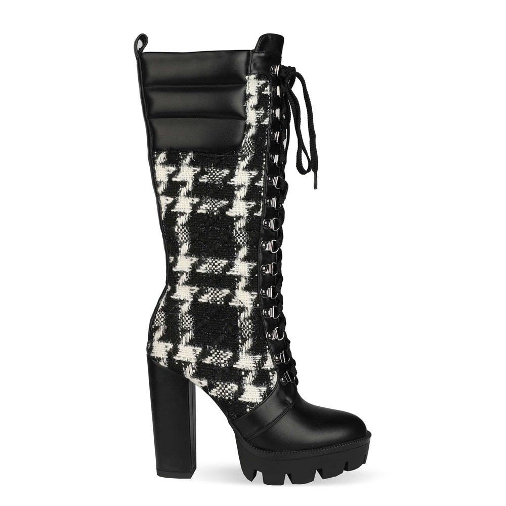 Camouflage Print Heel Platform Mid-Calf Boots