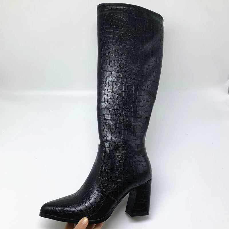 Faux Leather Women Knee High Boots