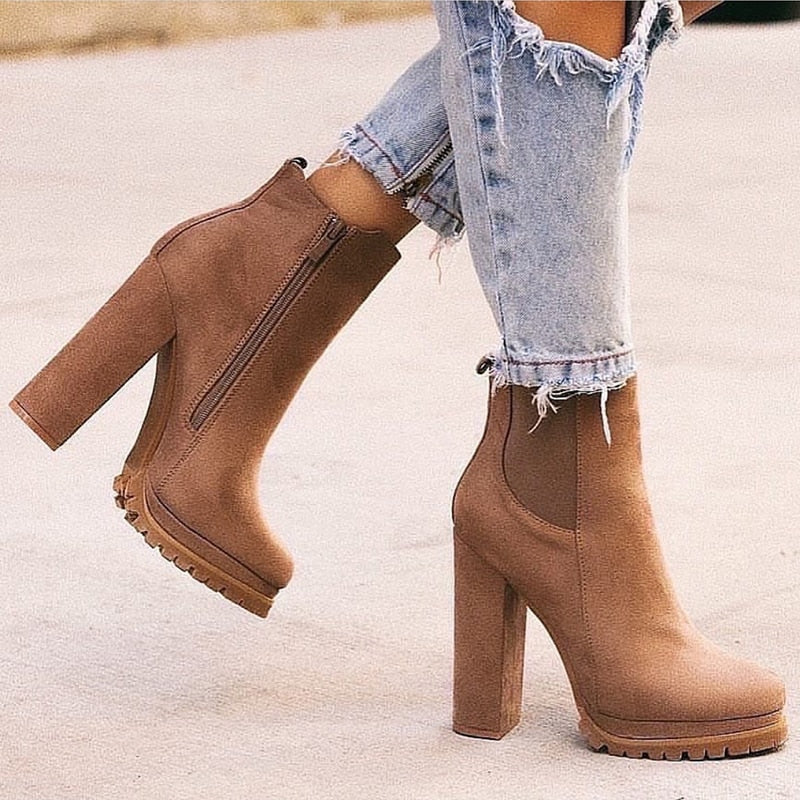 Elastic Siding Platform Ankle Boots