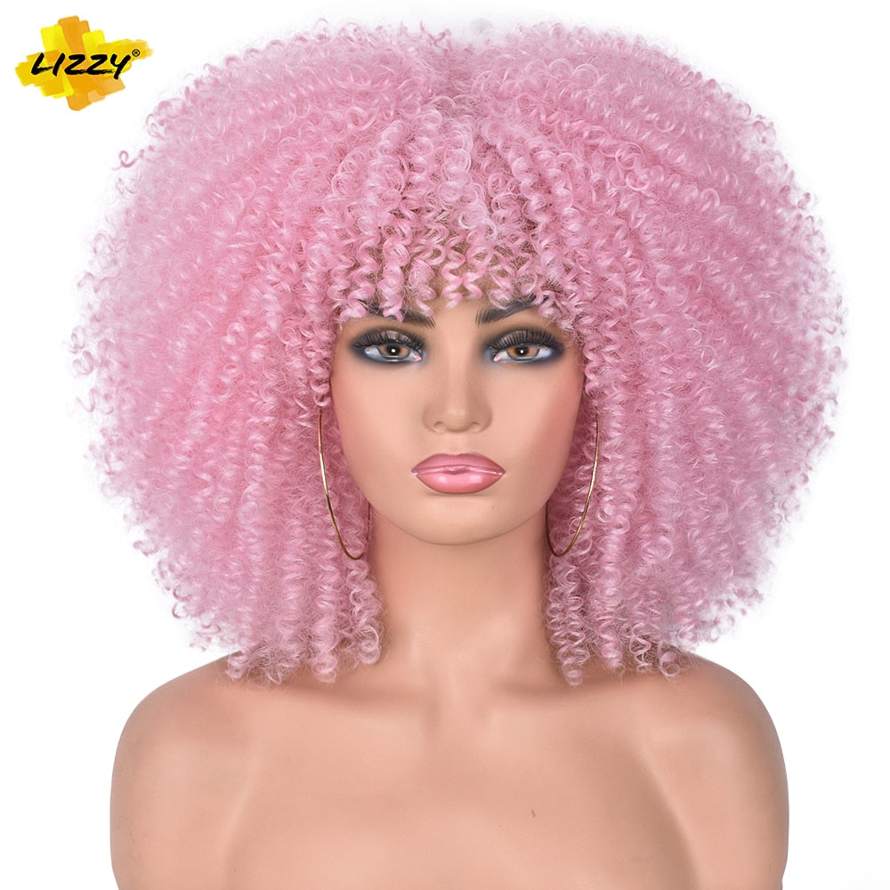 LIZZY Short Afro Kinky Curly Wigs with Bangs