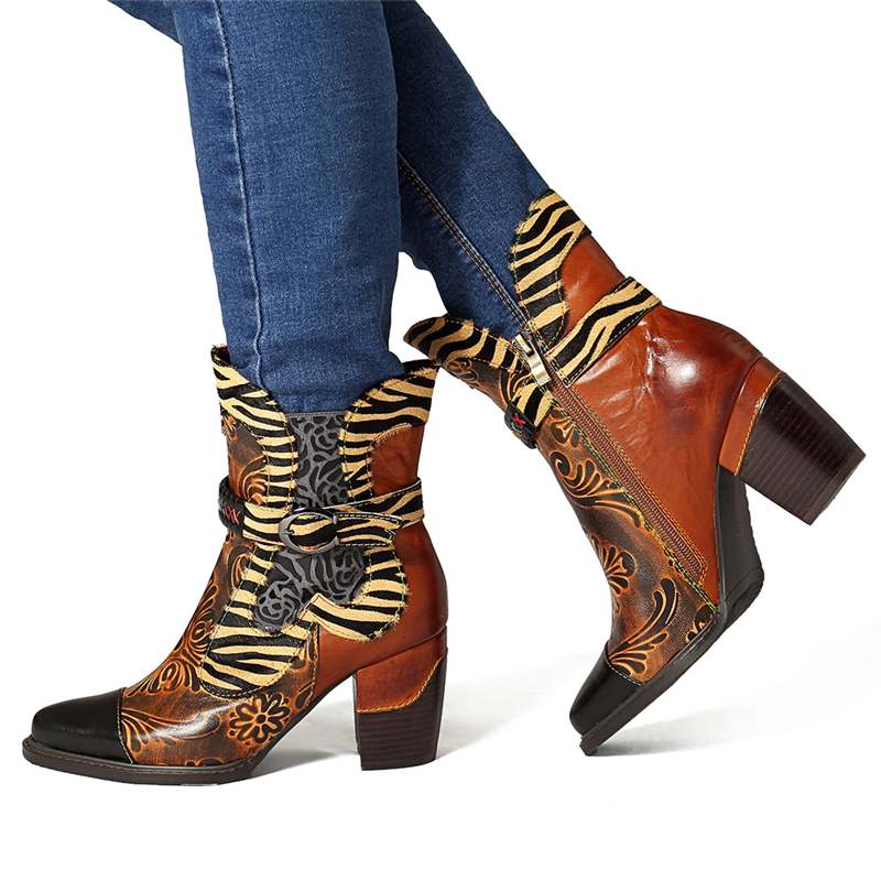 Genuine Leather Cowgirl Ankle Boots