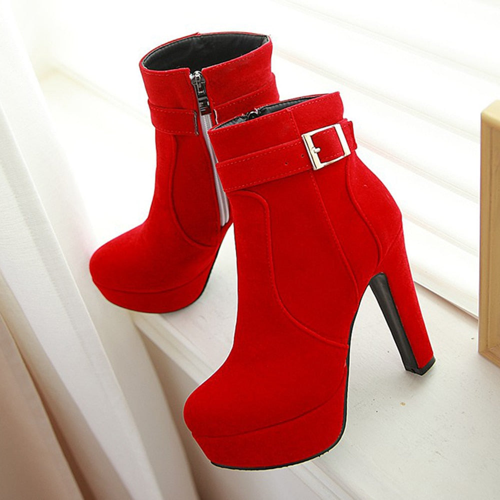 Buckle High Heel Ankle Boots