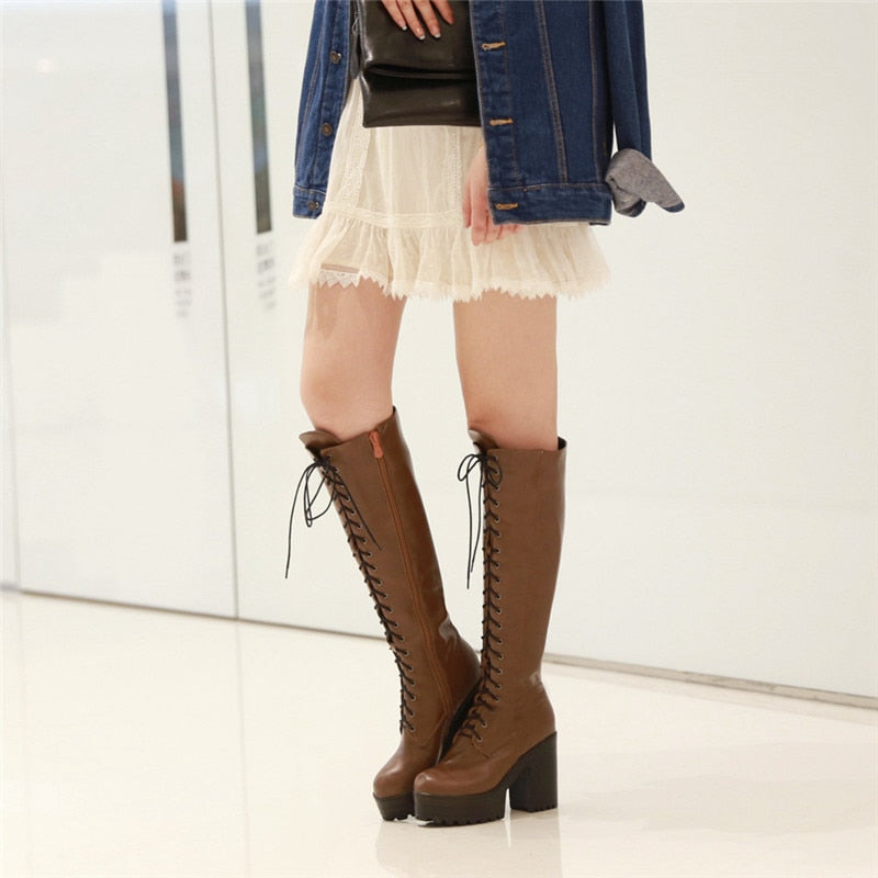 Knee high platform ladies' boots