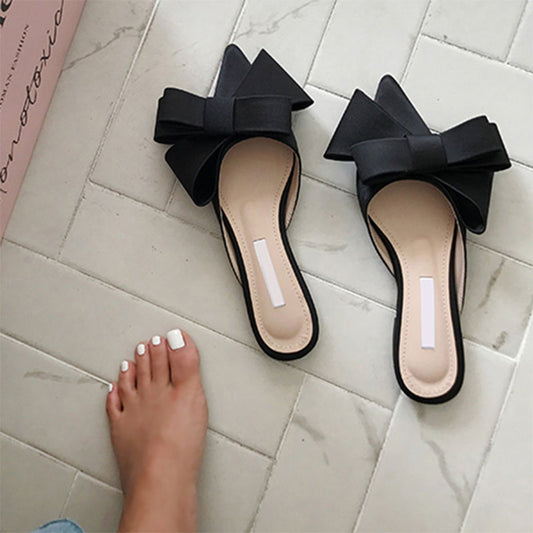 Pointed bow tie flat slippers