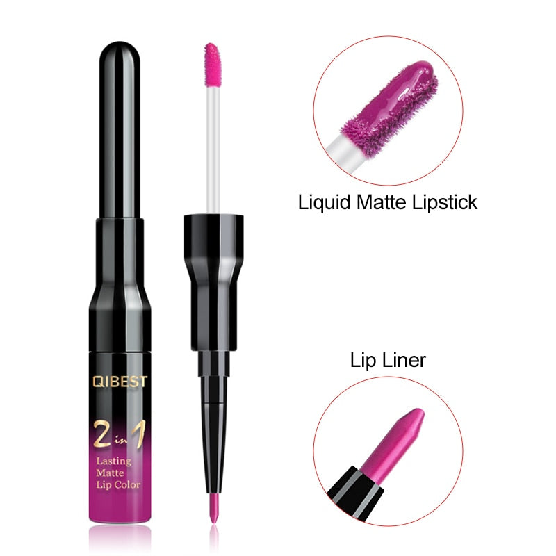 2 in 1 Double Head Liquid Matte Lipstick Lip Gloss & Lip Liner