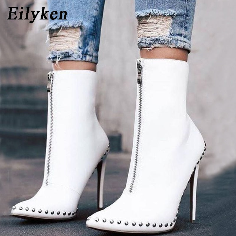 Metal Decoration Pointed Toe Ankle Boots