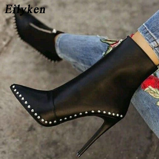 Metal Decoration Pointed Toe Ankle Boots