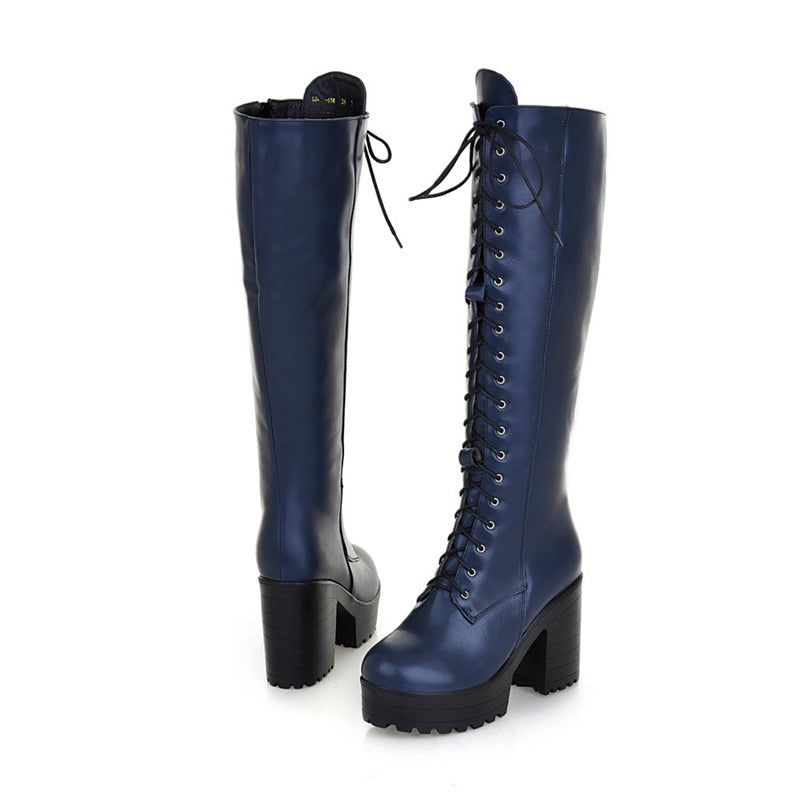 Knee high platform ladies' boots