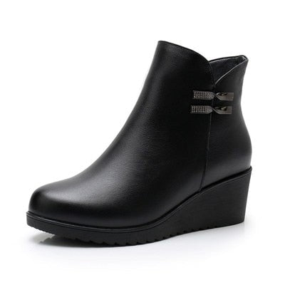 Genuine Leather and Suede Platform Ankle Boots