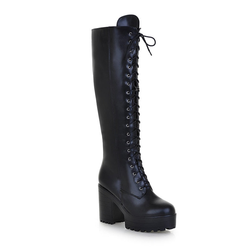 Knee high platform ladies' boots