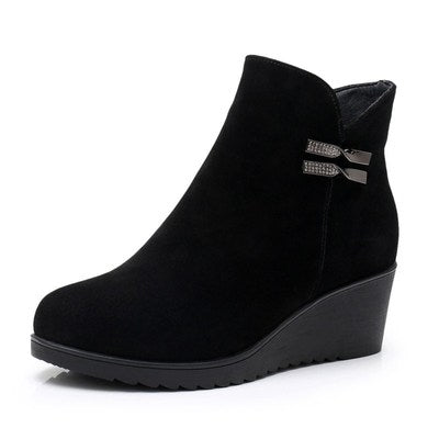 Genuine Leather and Suede Platform Ankle Boots