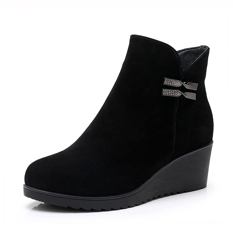 Genuine Leather and Suede Platform Ankle Boots