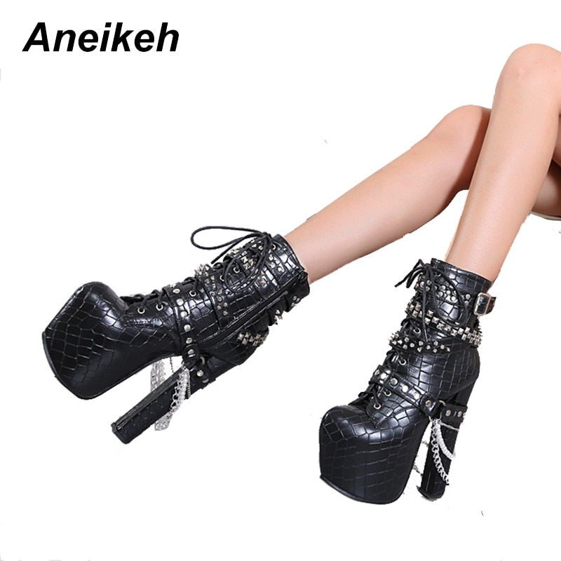 Zip Metal Chains Rivet Motorcycle Boots