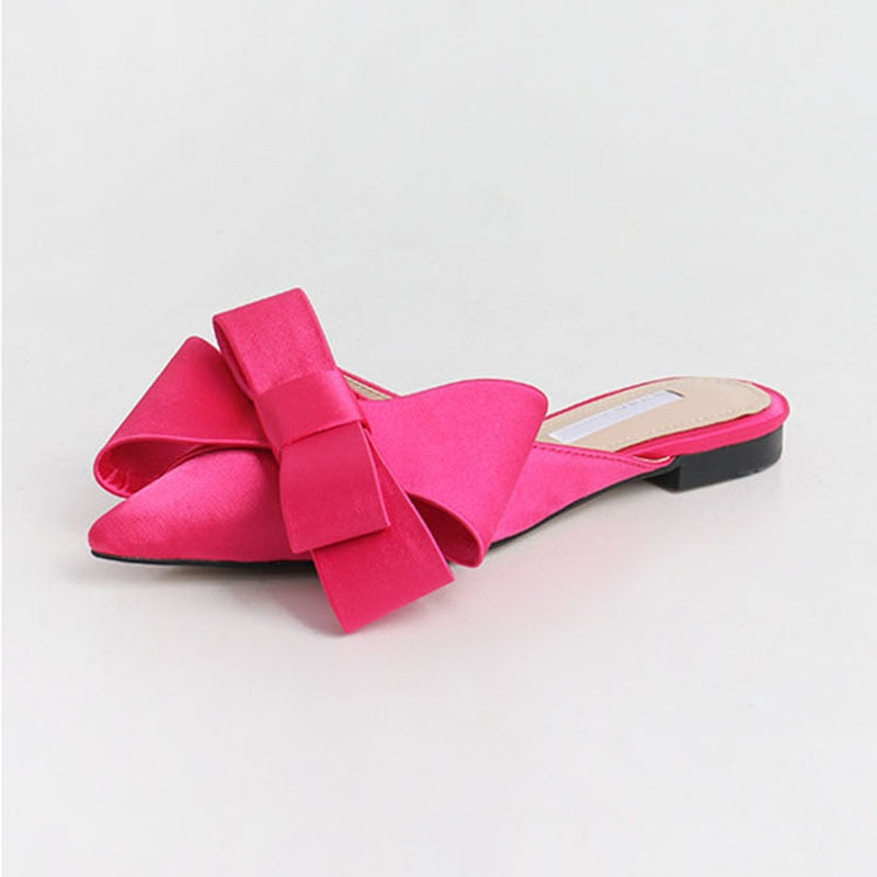 Pointed bow tie flat slippers