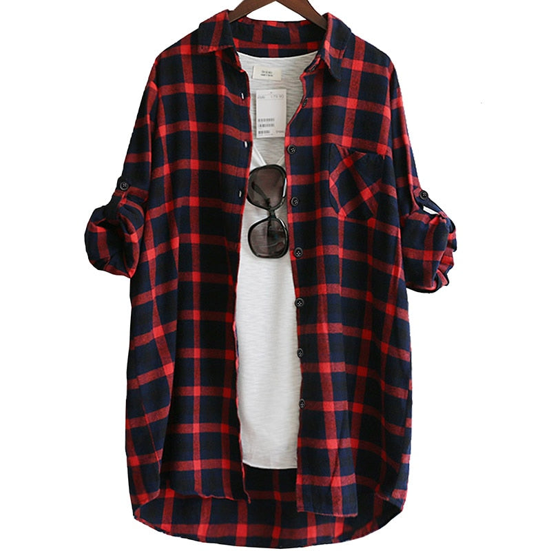 Loose Casual Plaid Long Sleeve Tops