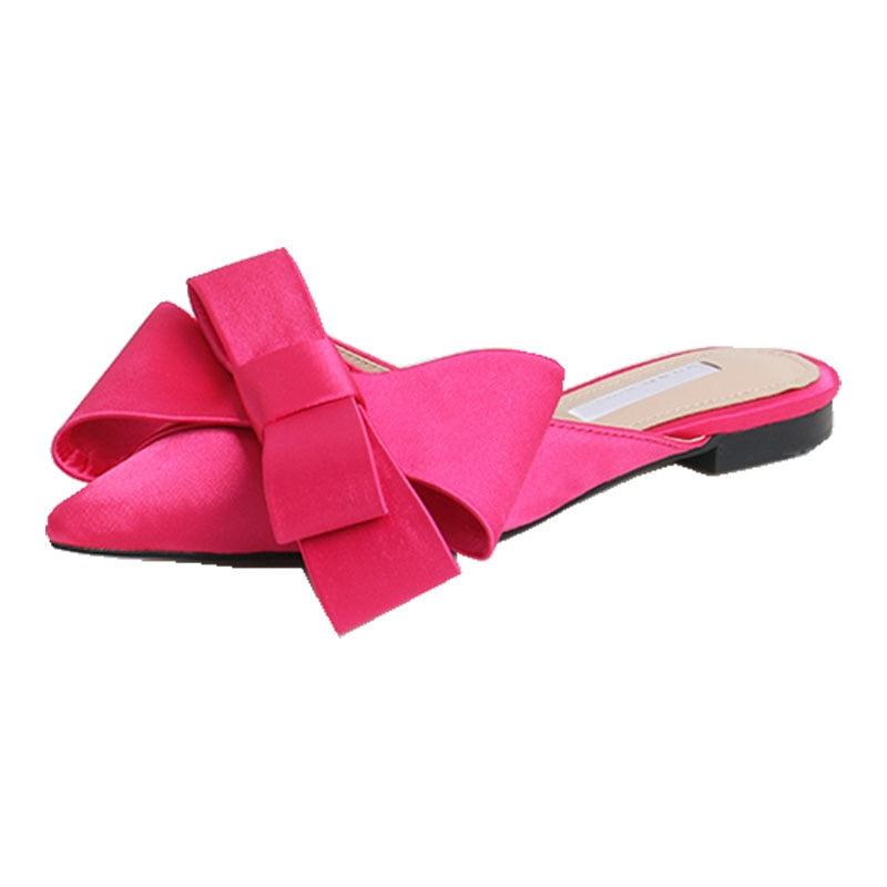 Pointed bow tie flat slippers