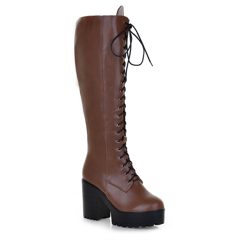 Knee high platform ladies' boots