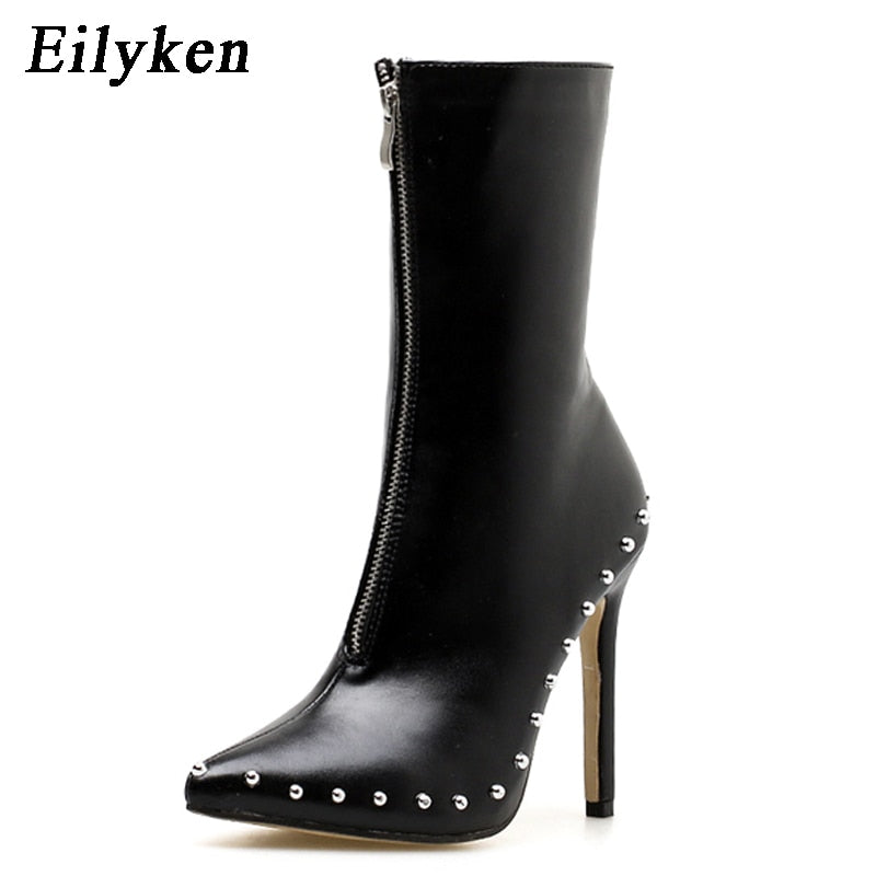 Metal Decoration Pointed Toe Ankle Boots