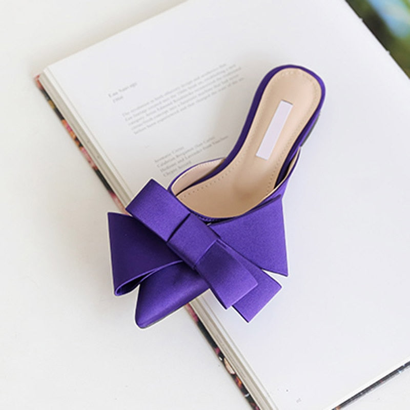 Pointed bow tie flat slippers