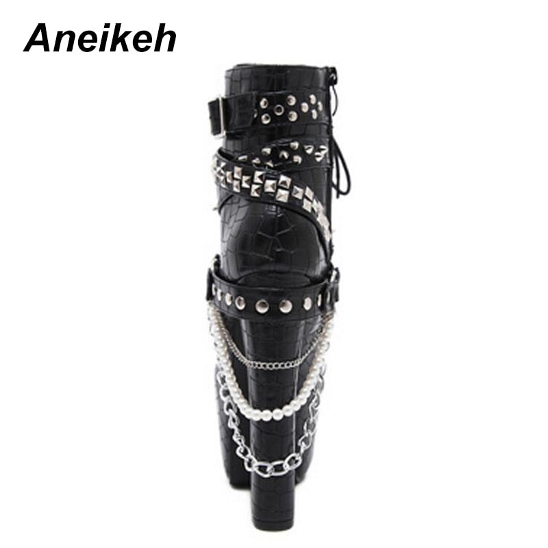 Zip Metal Chains Rivet Motorcycle Boots