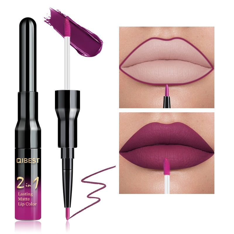 2 in 1 Double Head Liquid Matte Lipstick Lip Gloss & Lip Liner