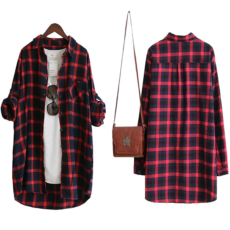 Loose Casual Plaid Long Sleeve Tops