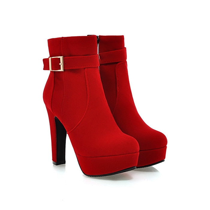 Buckle High Heel Ankle Boots