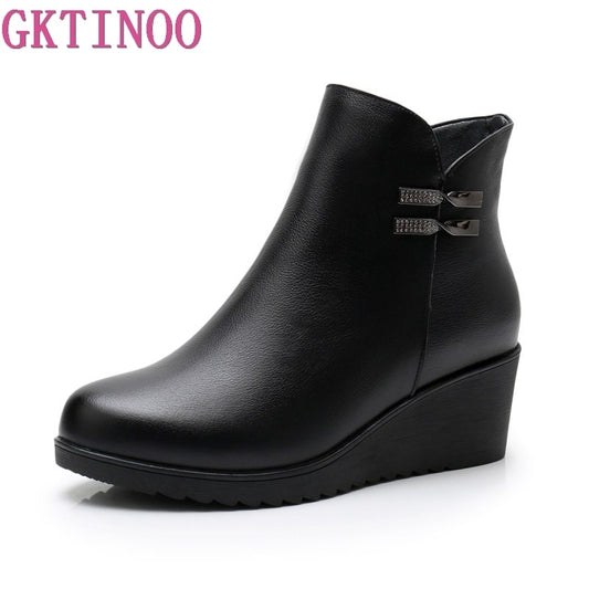 Genuine Leather and Suede Platform Ankle Boots