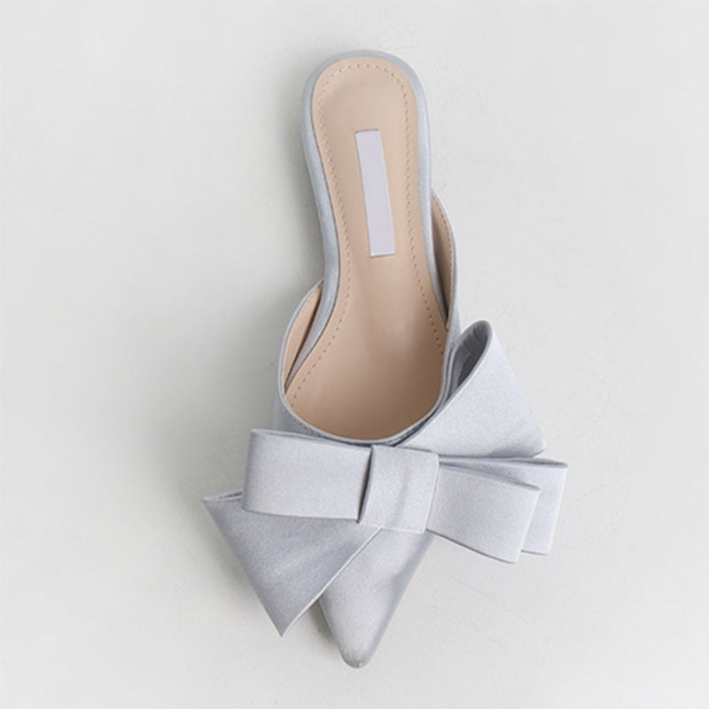 Pointed bow tie flat slippers