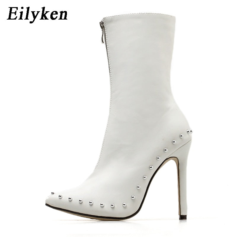 Metal Decoration Pointed Toe Ankle Boots