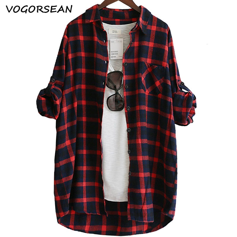 Loose Casual Plaid Long Sleeve Tops