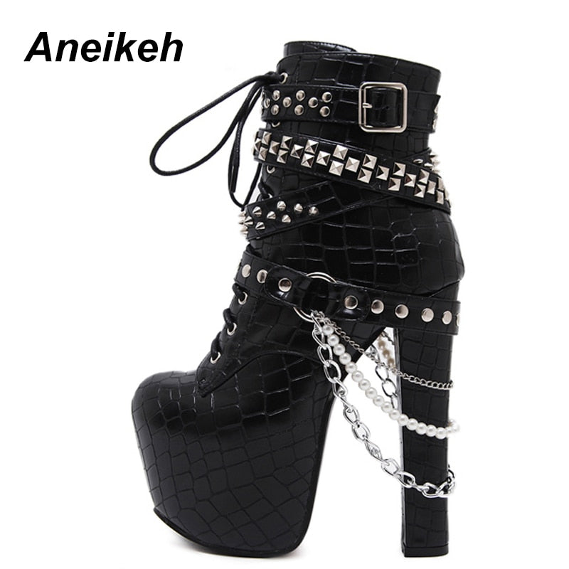 Zip Metal Chains Rivet Motorcycle Boots