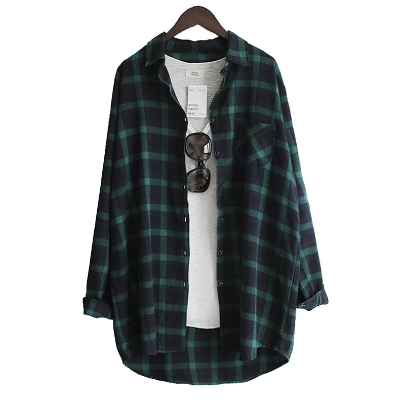 Loose Casual Plaid Long Sleeve Tops