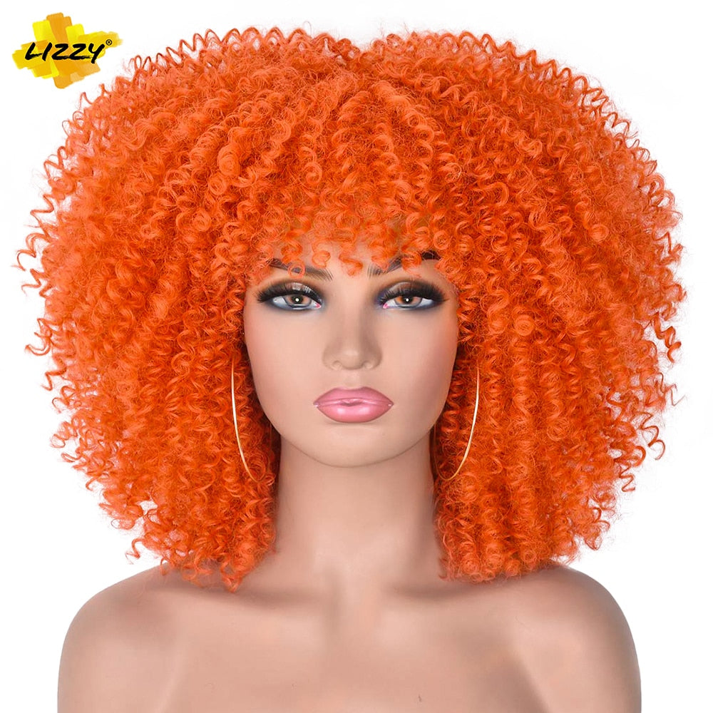 LIZZY Short Afro Kinky Curly Wigs with Bangs