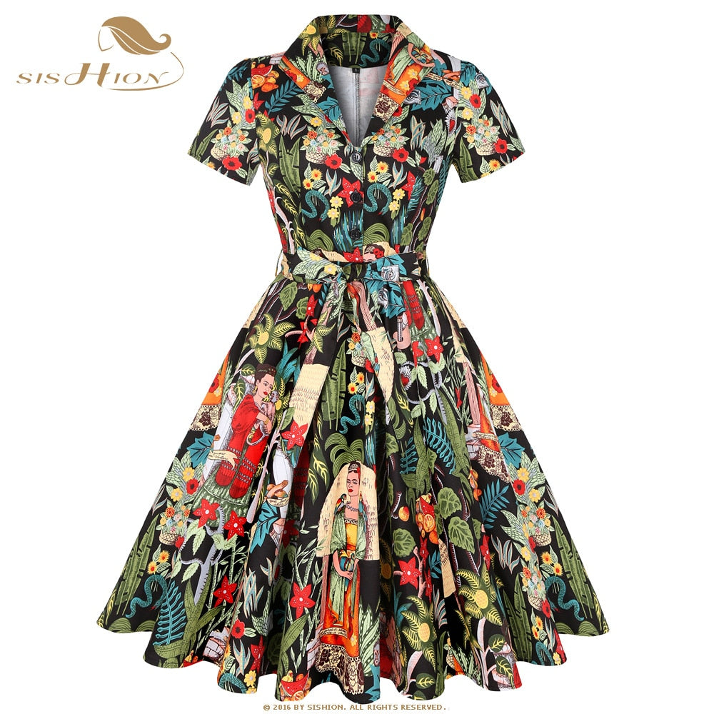 Vintage Short Sleeve A Line Swing Dresses