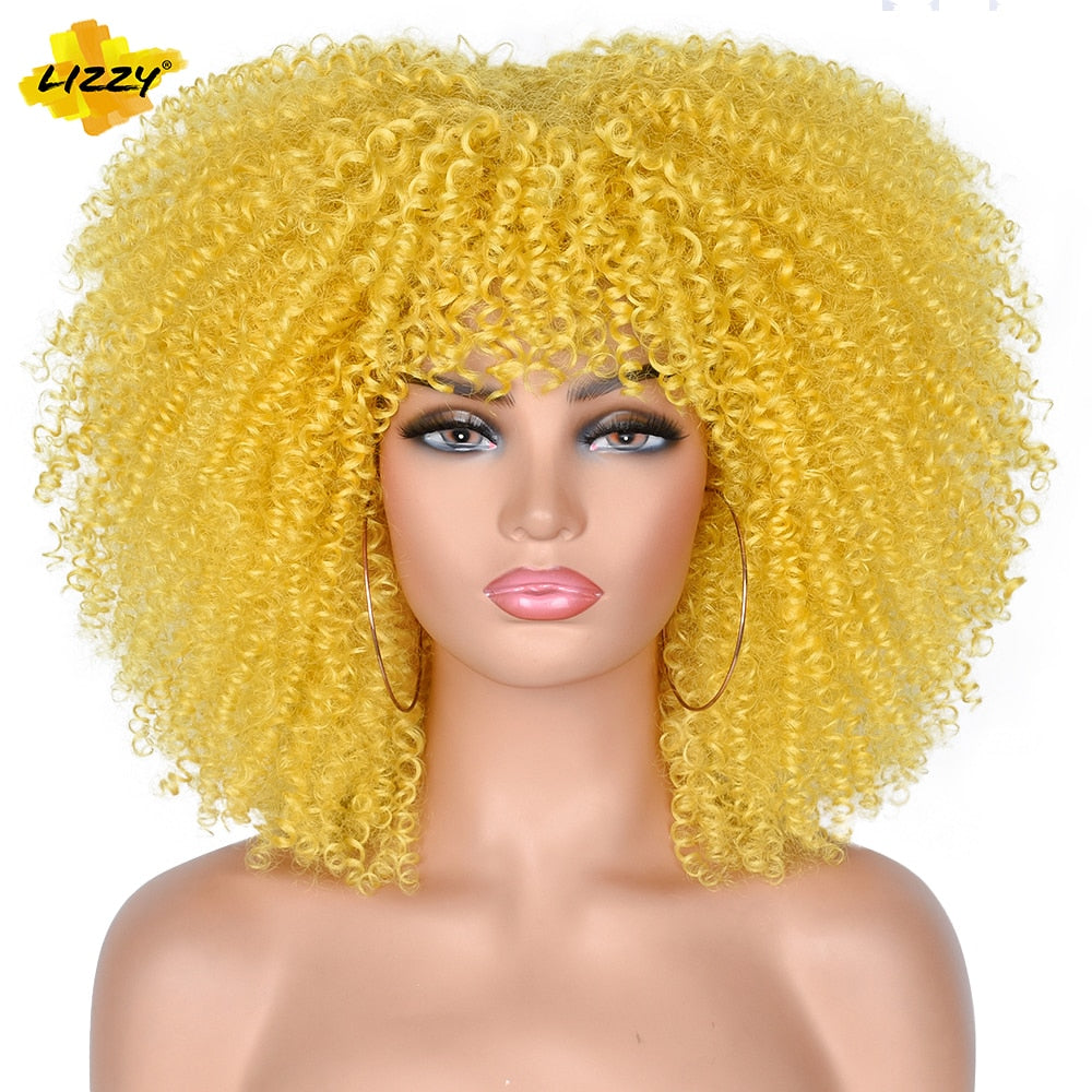 LIZZY Short Afro Kinky Curly Wigs with Bangs