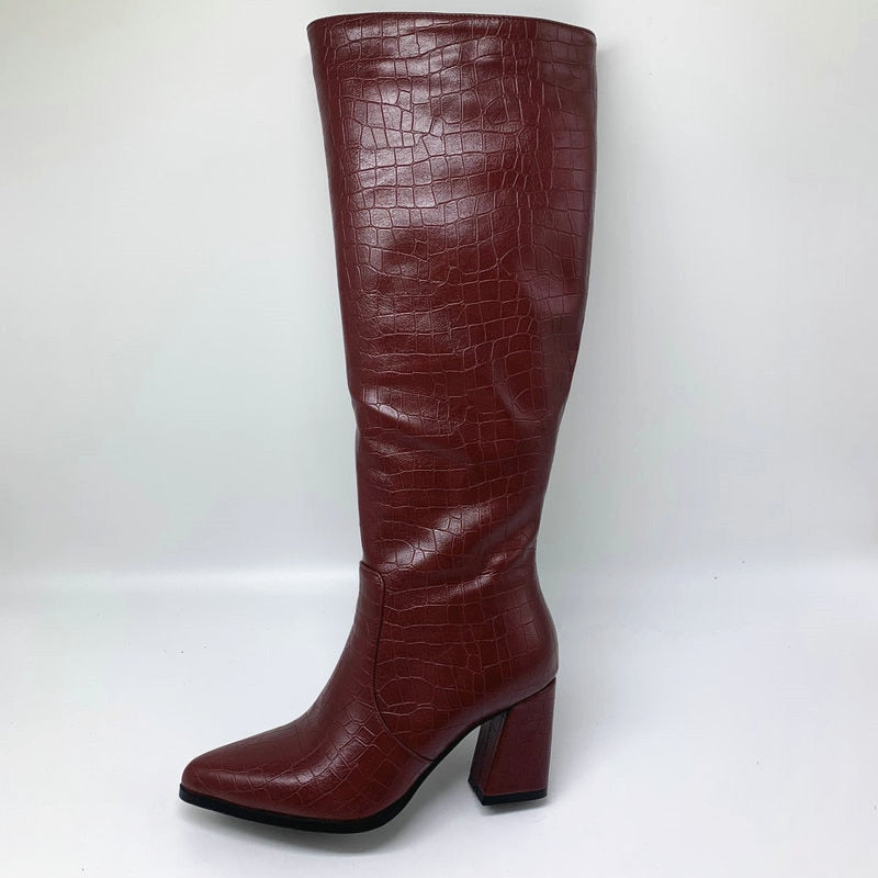 Faux Leather Women Knee High Boots