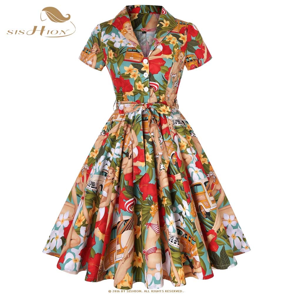 Vintage Short Sleeve A Line Swing Dresses