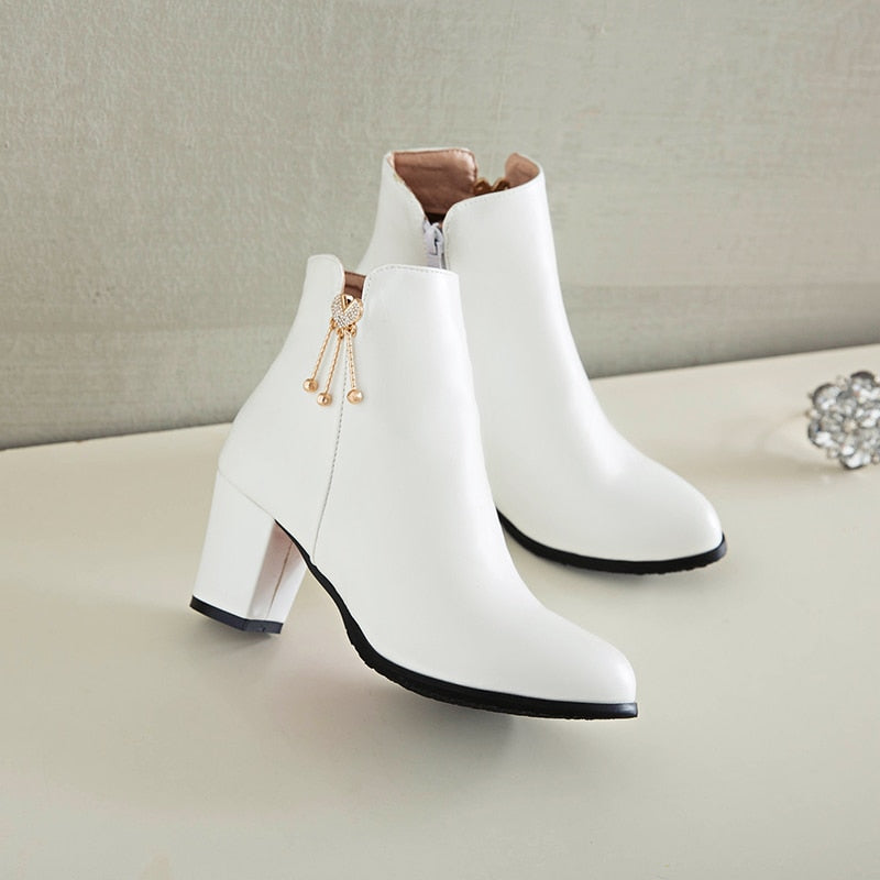 Thick-Heel Zipper Ankle Boots