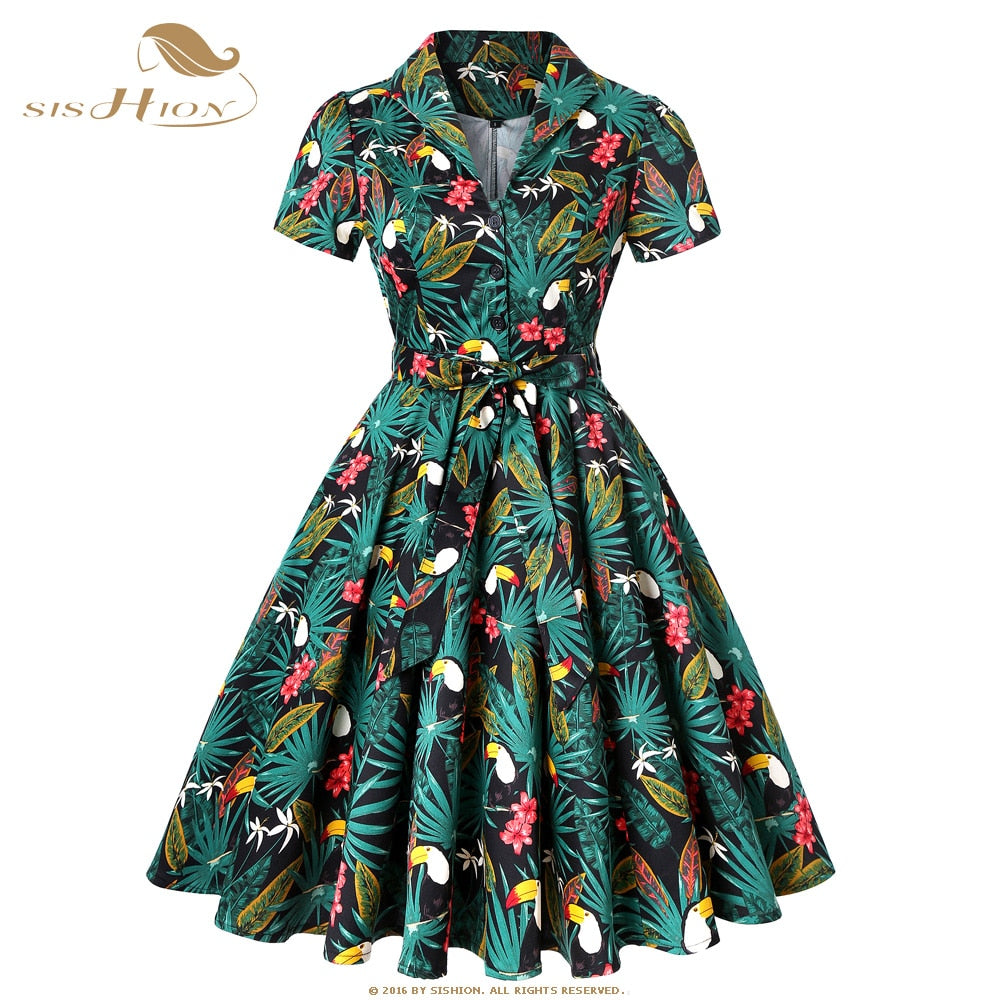 Vintage Short Sleeve A Line Swing Dresses